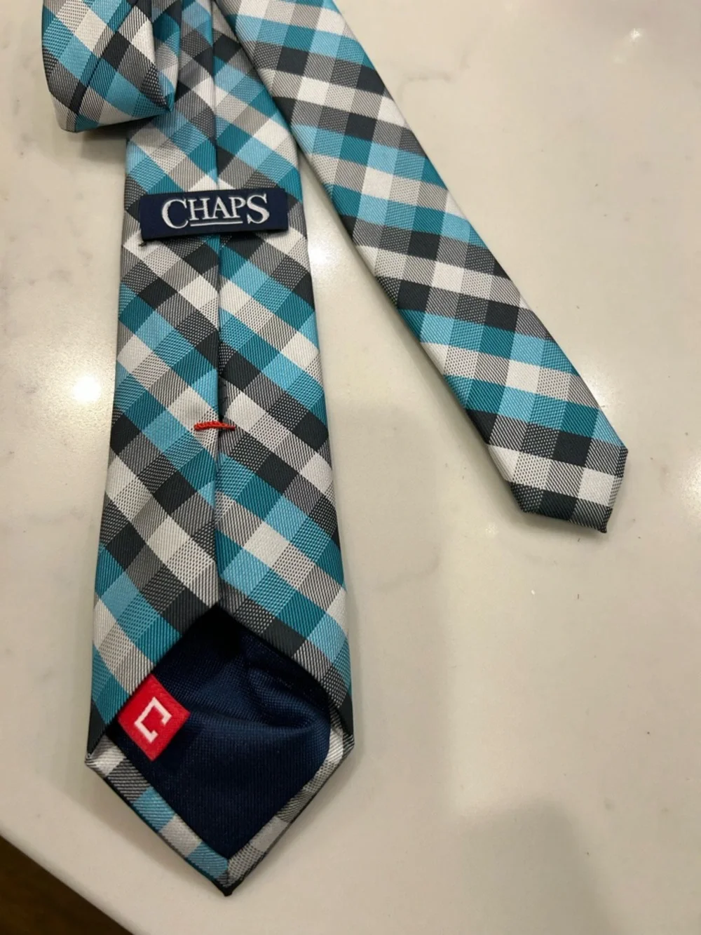 Boy’s Chaps Plaid Teal Blue & Gray Tie - Classic Pattern